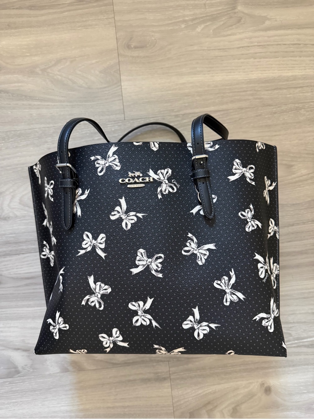 Coach Black Tote with White Bow Print